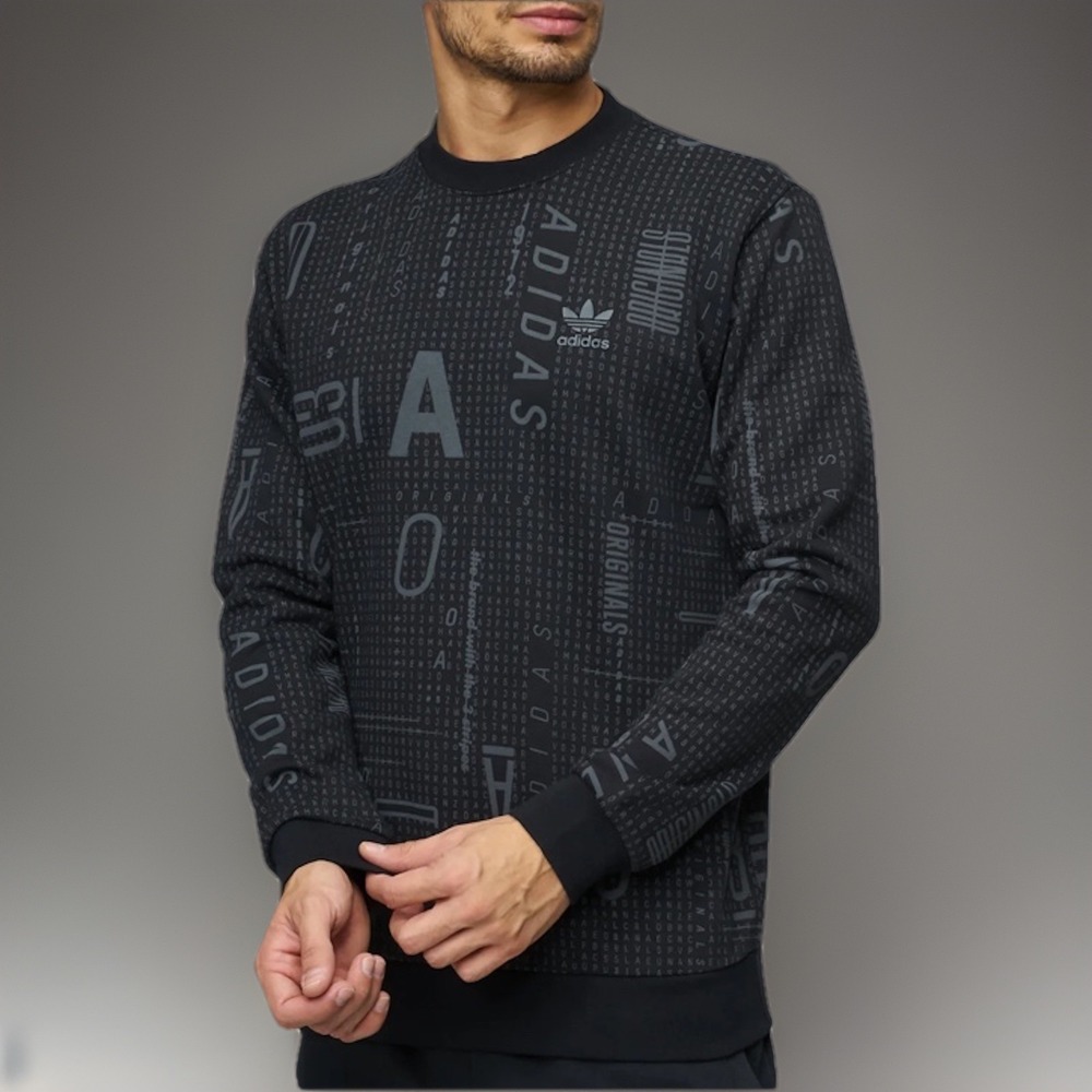 Adidas Originals Allover Print Crewneck Sweatshirt Black Mens Size L